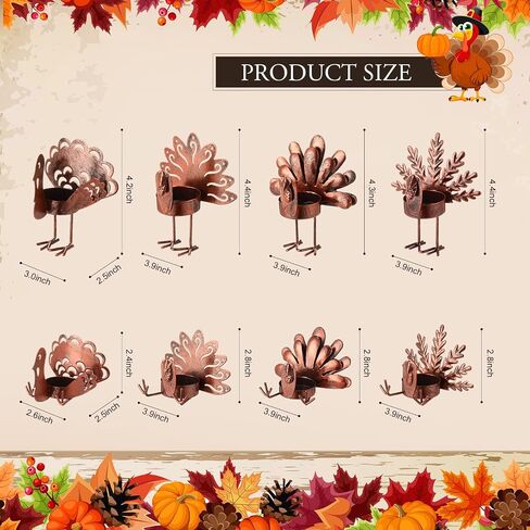 Mumufy 48 Pieces Thanksgiving Turkey Tea Lights Candle Holder Thanksgiving Centerpiece Metal Turkey Tealight Holder Turkey Tealight Candleholders for Fall Table Home Tabletop Kitchen Decorations in Saudi Arabia