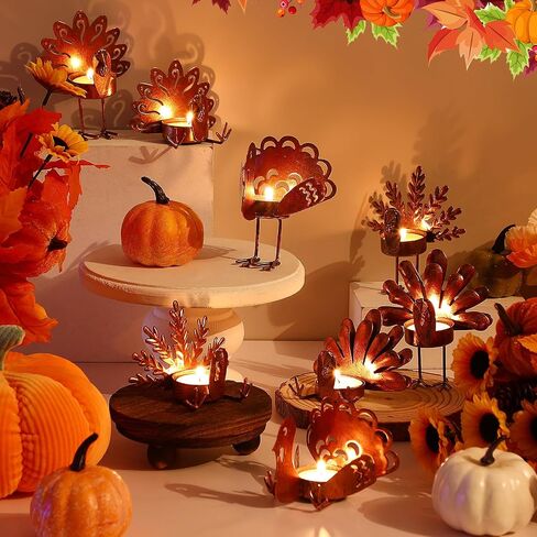 Mumufy 48 Pieces Thanksgiving Turkey Tea Lights Candle Holder Thanksgiving Centerpiece Metal Turkey Tealight Holder Turkey Tealight Candleholders for Fall Table Home Tabletop Kitchen Decorations in Saudi Arabia