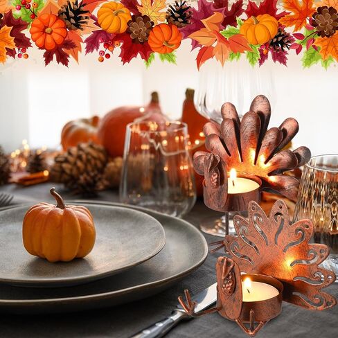 Mumufy 48 Pieces Thanksgiving Turkey Tea Lights Candle Holder Thanksgiving Centerpiece Metal Turkey Tealight Holder Turkey Tealight Candleholders for Fall Table Home Tabletop Kitchen Decorations in Saudi Arabia