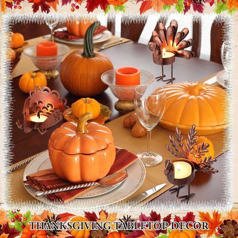 Mumufy 48 Pieces Thanksgiving Turkey Tea Lights Candle Holder Thanksgiving Centerpiece Metal Turkey Tealight Holder Turkey Tealight Candleholders for Fall Table Home Tabletop Kitchen Decorations in Saudi Arabia