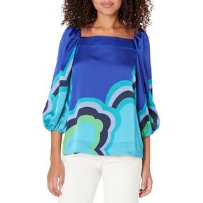 Trina Turk Women's Printed Square Neck Blouse