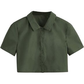 SweatyRocks Women's Casual Short Sleeve Button Down Shirt Collar Blouse Crop Top