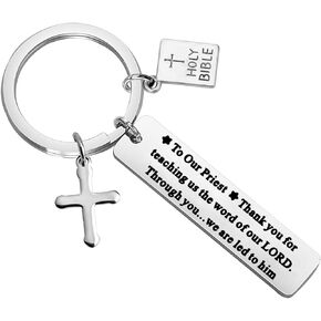 LQRI Cross Christian Keyring Priest Gift Thank You Gift to Our Priest Keychain Minister Holy Bible Gift