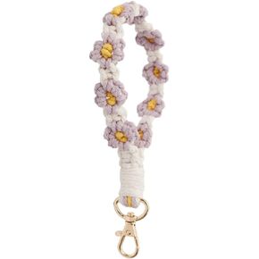 Sither Macrame Keychain Women Handmade Keychain Bracelet Flower Keyring Wristlet Macrame Keychain Holder Gift for Her