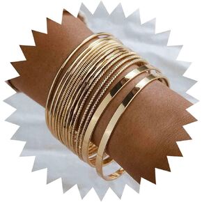 Sttiafay 14Pcs Gold Bangle Bracelet Set Indian Stackable Glossy Bracelets Multipack Wrap Bangles Costume Jewelry for Women Girls