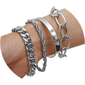 ZZ ZINFANDEL 4Pcs Gold Bracelets Bangles for Women,Gold Plated Bracelets Bangle Wrap Cuff for Women Trendy Stackable Bracelets,Layered Chain Bracelets Pack Gifts
