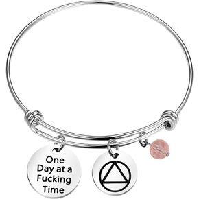 TIIMG One Day at a Time Sobriety Gift Addiction Recovery Gift AA Gift NA Gift 12 Step Gifts Alcoholics Anonymous AA NA Recovery Sobriety Bracelet