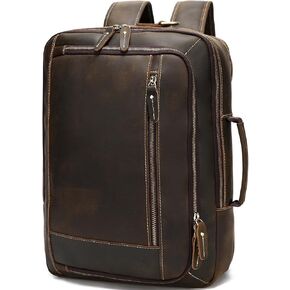 2 in 1 Vintage Expandable Leather Backpack For Men, Large Shoulder Crossbody Briefcase Work Travel Hiking Rucksack fits 16" Laptop