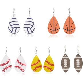 5 أزواج من أقراط كرة القدم من الجلد الصناعي أقراط على شكل دمعة طبقة واحدة من أقراط كرة القدم كرة القدم وكرة السلة وكرة القدم الرجبي والبيسبول من الجلد الصناعي أقراط متدلية من الجلد الصناعي على شكل كرة دمعة in Kuwait