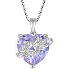 STARCHENIE Heart Butterfly Pendant Necklace 925 Sterling Silver Birthstone Jewelry Gift for Women