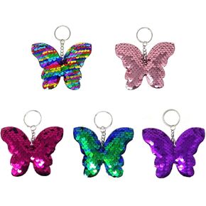 Honbay 10PCS Sequin Keychains Glitter Reversible Butterfly Shape Key Chains for Party Events Gift Birthday Supplies (5 Color)