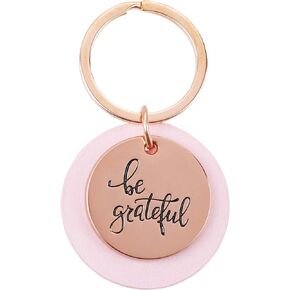 With Love Women's Keychain, Be Grateful Rose Gold Heart Medallion Pink Faux Leather Engraved Inspirational Quote Key Ring Ladies Accessory Birthday, Luggage ID, Backpack/Bag Charm