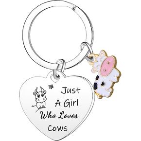 Funny Cow Keyring Cow Lover Gift for Women Girls Just A Girl Who Loves Cows Keychain Cow Farmer Gift Animal Lover Gift Keychains