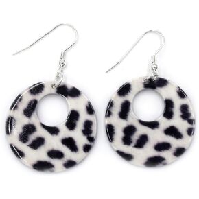 Snow Leopard Hoops, Black and White Animal Print Earrings