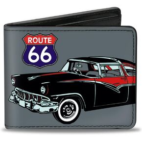 Buckle-Down mens Buckle-down Pu Bifold - Route 66 Classics Gray Bi Fold Wallet, Multicolor, 4.0 x 3.5 US