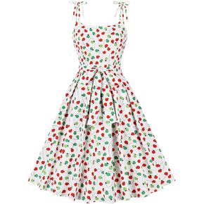 Women 1950s Vintage Spaghetti Strap Swing A Line Midi Dress Christmas Cocktail Party Evening Prom Gown