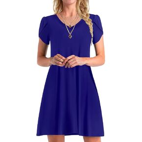 Leafsay Women's 2023 Summer V Neck Mini Dresses Casual Petal Short Sleeve Flowy Dress with Pockets in Kuwait