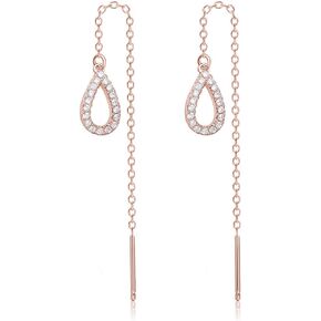 SLUYNZ Sterling Silver Teardrop Threader Earrings Dangle for Women Teen Girls Waterdrop Dangle Earrings Tassel Chain