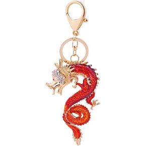 Kisangel Chinese Dragon Keychain Rhinestone Crystal Dragon Keychain Zodiac Charms Pendant Sparkling Key Ring Bag Pendant for Women Men Gift