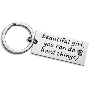LParkin Beautiful Girl You Can Do Hard Things Inspirational Keychain Self Esteem Daughter Graduation Gift