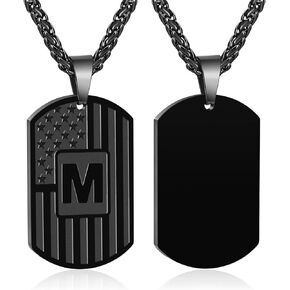 Bellino Initial A-Z Letter Necklace for Men Boys, Stainless Steel American Flag Dog Tag Pendent Chain Jewelry Valentine’s Day Birthday Christmas Gifts 24Inches