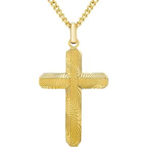 Boston Bay Diamonds Men's Cross Pendant Necklace in Damascus 316L Stainless Steel on 24" Curb Chain, Elegant Choice of Colors for Fashion with Faith - Stylish and Durable Men's Jewelry