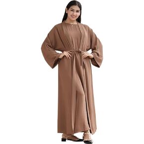 IBAKOM عباية للنساء 2 قطعة عبايات عربية متواضعة مفتوحة فستان مسلم مع حجاب عربي إسلامي جلباب ملابس صلاة تركية