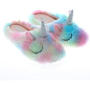 Cute Animal Unicorn Slippers | Rainbow unicorn Slippers | Moose elf Plush Home Slides Shoes | Fluffy Girls gift Slippers