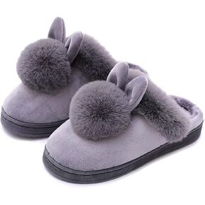 Vensivy Women Cute Rabbit Ear Slippers House Non-Slip Soft Fluffy Bunny Slipper Indoor Winter Warm Plush Animal Shoes