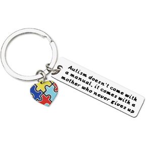 Autism Awareness Gifts for Mom from Son Daughter Autism Mothers Day Christmas Gift for Mom Mommy Encouragement Gifts for Autism Mom Keychain with Heart Puzzle Piece Charm
