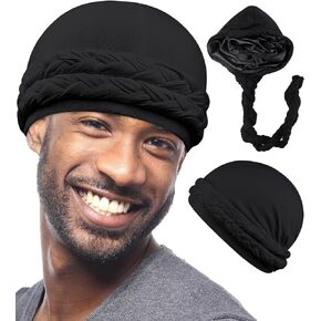 YI HENG MEI Satin Lined Halo Turban for Men Twisted Braid Head Wraps Soft Sleep Cap Turbans Durag Beanies for Unisex-Adult