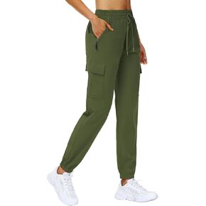 بنطال MOUEEY النسائي Cargo Joggers خفيف الوزن وسريع الجفاف رياضي مقاوم للماء مع جيوب بسحاب