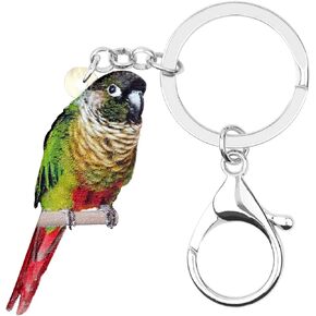 WEVENI Acrylic Green-cheeked Parakeet Keychain Crimson Rosella Parrot Charms Bird Jewelry For Women Girl