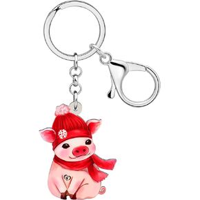 NEWEI Cute Acrylic Pink Pig Keychain for Women Kids Car Keys Charms