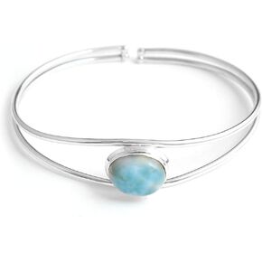 Natural Larimar bangle Bracelet Boho Vantage Style Handmade Sterling Silver Bracelet for Mom Wife Her, BY TEJIKA