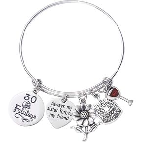 LParkin 30th 40th Birthday Gifts for Women Sister Gifts From Sister Always My Sister Foerver My Friend Fabulous Live Laugh Love Cake Charms Expandable Bracelet