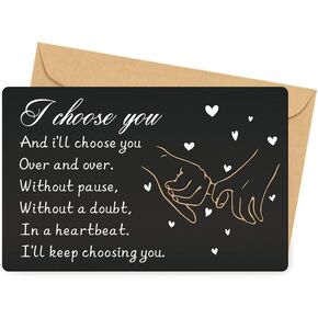 SUPERDANT Engraved Wallet Card Insert I Choose You Wallet Insert Steel Cards for Husband Boyfriend Him Anniversary Metal Gifts Mini Love Note for Wife Girlfriend Valentines Christmas Gifts Black