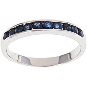 Gin & Grace 10K White Genuine Blue Sapphire Ring with Diamonds for women | Ethically, authentically & organically sourced (Round-Cut) shaped Sapphire hand-crafted jewelry for her | Sapphire Ring for women