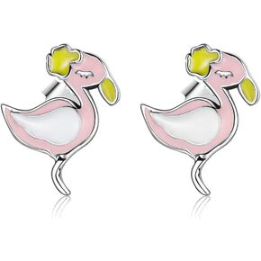 Cute Flamingo Bird Stud Earrings for Women Girls 925 Sterling Silver Hypoallergenic Small Animal Pet Enameled Pink Cartilage Tragus Post Dainty Birthday Christmas Jewelry Gifts for Daughter Niece