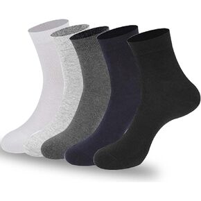 [Pack Of 5 Pairs] Waikas Men's Mid Calf Socks, Stretch Cotton Socks For Man, Common Size, Black/White/Grey/Dark Grey/Navy Blue each color 1 pcs, 5pcs Packing