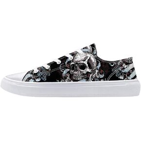 FIRST DANCE Unisex Skulls Print Canvas Shoes for Men Women Lace Up Fashion Sneakers Custom Shoes