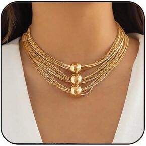 Sixexey Layered Choker Necklaces Gold Statement Necklace Big Bib Necklace Accessories for Women in Kuwait