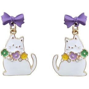 Enamel Cute Cat Earrings for Women Girls Zinc Alloy Kitten Stud Dangle Jewelry Bow Cat Gifts for Cat Lovers Charms