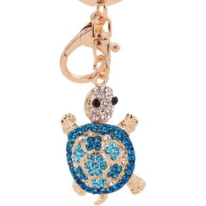 Cute Blue Turtle Shape Crystal Rhinestone Sparkling Blingbling Tortoise Keychain Bag Pendant Handbag Charm for Women Girls
