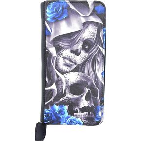 Blue Los Muertos Sugar Skull zip around clutch Wallet