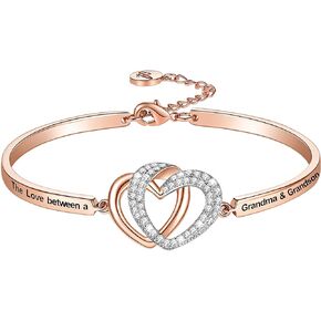 Aihitero Christmas Grandma Gift, Always My Nana Forever My Friend' Interlocking Circles/4 Leaf Clover Bangle Bracelet, White Gold Women Jewelry, Birthday Xmas Present from Grandson Granddaughter