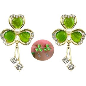 St Patrick's Day Earrings for Women Girls,Rhinestone Irish Shamrock Drop Dangle Earrings Green Clover Crystal Opal Earrings Good Luck Holiday Jewelry Gift