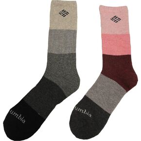 Columbia Women's Wool Wide Crew Socks 2 Pair, Rose/Charcoal, Women's Shoe 4-10