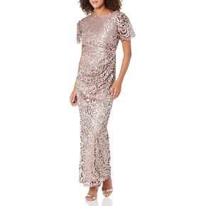 JS Collections Women's Embroidered Mesh Flutter Gown