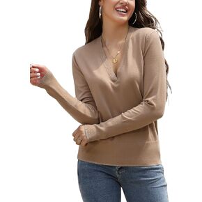 بلوفر نسائي من Rocorose برقبة على شكل حرف V وأكمام طويلة وخفيف الوزن in Kuwait